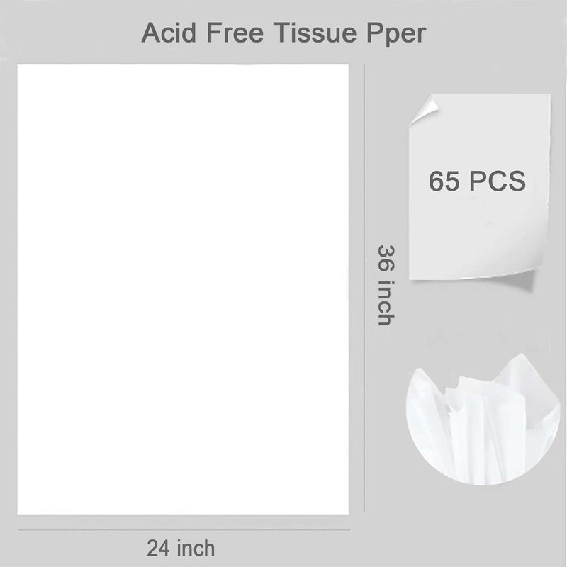 Beyoslf 65 Sheets 24'' x 36'' Acid Free Archival Tissue Paper for Storage, White Acid-Free Wrapping Tissue Paper Unbuffered No Lignin for Long-Term Packaging Clothes Textile Present Wrap - Image 2